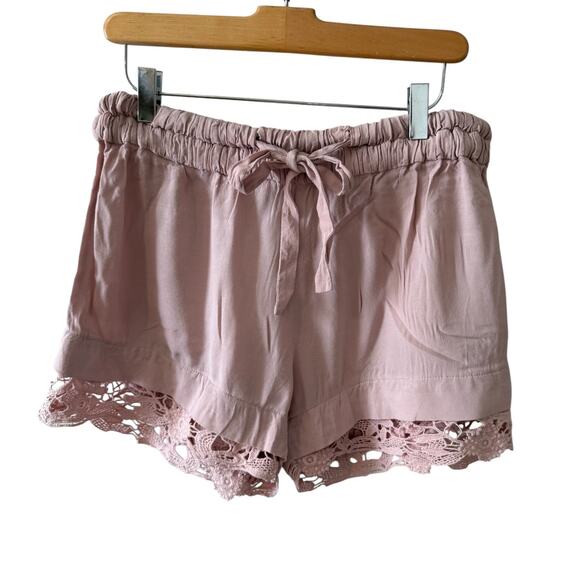 IRO Dainie Crepe High Waisted Pull on Shorts Lace Trim Dusty Rose 40 - Picture 2 of 7